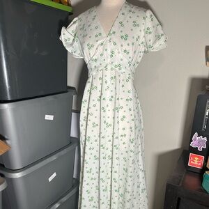 HANDMADE Floral Green and White Maxi Dress